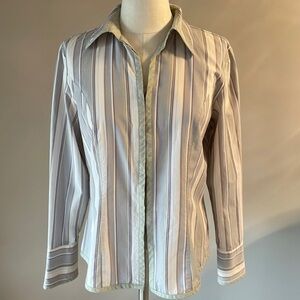 RICHARD MALCOM multi strips soft grey / sage button down women’s Shirt cotton M